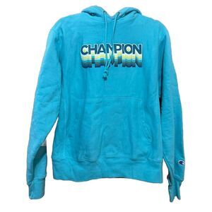 Champion Unisex Ink Shadow‎ Reverse Weave Teal Hoodie Small  EUC